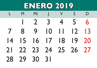 January 2019 wall calendar spanish