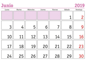 Junio 2019 wall calendar spanish
