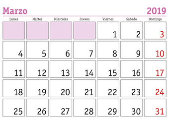 Marzo 2019 wall calendar spanish