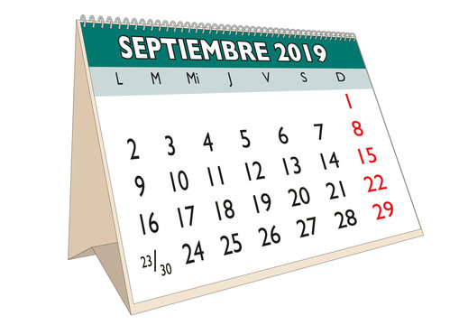 Desk calendar September 2019 spanish