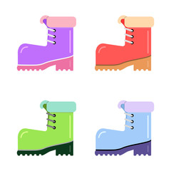 Set boot of different colors, for tourism and active lifestyle. Element vector on an isolated background.
