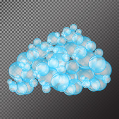 Realistic soap bubbles with rainbow reflection set isolated on the black transparent background