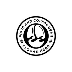 Coffee and wave logo design inspiration, coffee emblem logo design