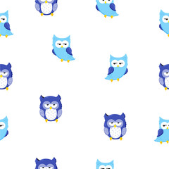 Vector seamless texture with cute cartoon owls. Doodle pattern. Template for print, textile, web design