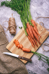 Beautiful fresh carrot sliced on a cutting board