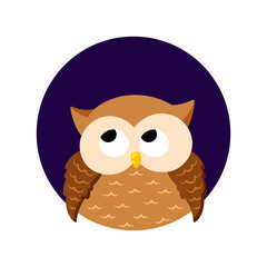 Cute cartoon vector owl on a white background. Doodle illustration. Template for design, print