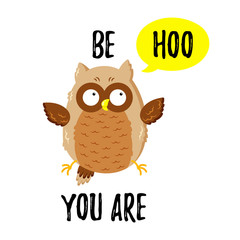 Cute cartoon funny owl. Vector doodle illustration. Template for print, web design