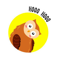 Cute cartoon funny owl. Vector doodle illustration. Template for print, web design