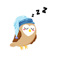 Cute cartoon vector postcard with sleeping owl. Sweet Dreams