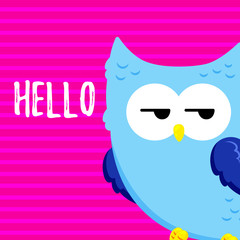 Cute cartoon tired displeased owl. Vector doodle illustration. Template for design, print.
