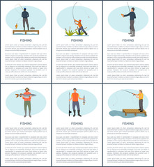 Fishing Man Posters Fishery Vector Illustration