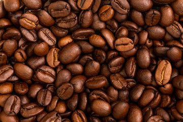 Roasted coffee beans for food and drink background