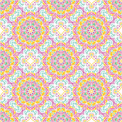Seamless pattern tile with mandalas. Vintage decorative elements. Hand drawn background. Islam, Arabic, Indian, ottoman motifs. Perfect for printing on fabric or paper.