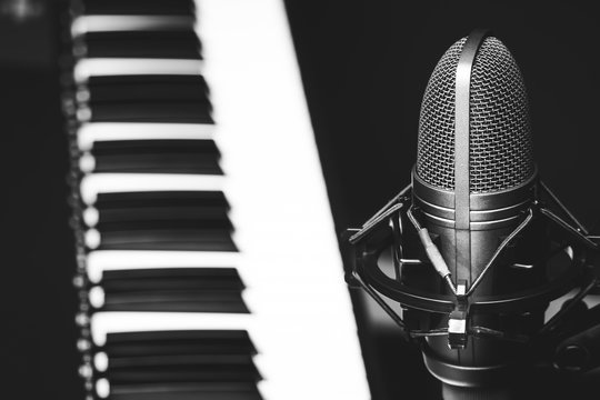 microphone and piano, music background