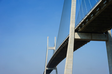 cable wire bridge with blue sky