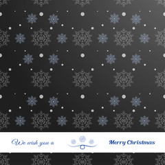 Fototapeta na wymiar Vector dark gray gradient poster for Happy New Year holidays and Merry Christmas with snowflake pattern and white stripe with text.