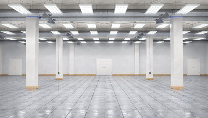 Empty hangar interior. 3d illustration