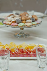 delicious dishes on the table in the restaurant. serving table.