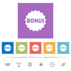 Bonus sticker flat white icons in square backgrounds