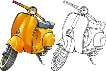 Foto op Plexiglas Vector illustration, yellow scooter and in line version. © jatmikajati