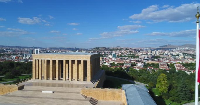 4K Aerial footage of Ataturk Mausoleum, Anıtkabir, monumental tomb of Mustafa Kemal Ataturk, first president of Turkey in Ankara, Tomb of modern Turkey's founder lies here