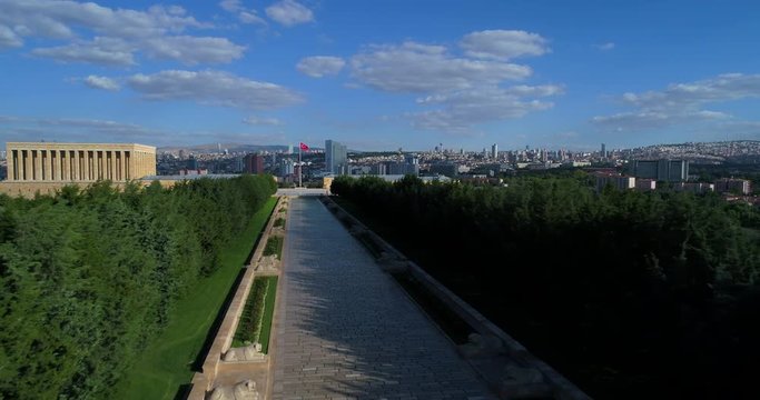 4K Aerial footage of Ataturk Mausoleum, Anıtkabir, monumental tomb of Mustafa Kemal Ataturk, first president of Turkey in Ankara, Tomb of modern Turkey's founder lies here