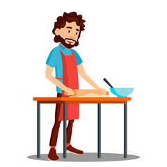 Man Cooking In The Kitchen In Apron Vector. Illustration