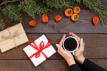 winter Christmas background Christmas gifts tree nuts new year