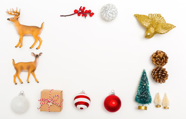 Christmas ornaments border on a white background