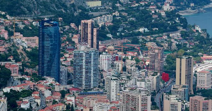 Aerial View Of Luxury Skyscrapers In Monaco, Monte-Carlo City From Above In The French Riviera, Europe - DCi 4K Video