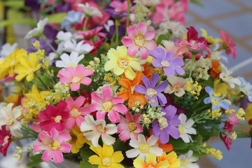 Bright and beautiful colors of plastic flowers