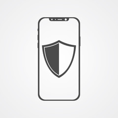 Phone with shield vector icon sign symbol