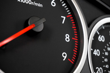 Sport rally car tachometer gauge with red needle