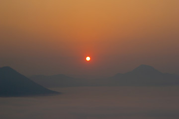 Beautiful Sunrise with fog at Phucheefah on the morning in Thailand. it  travel place in Thailand  