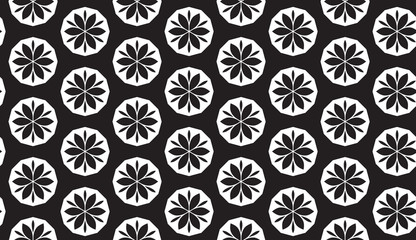 Black and white abstract geometric flower vector pattern - 231891711