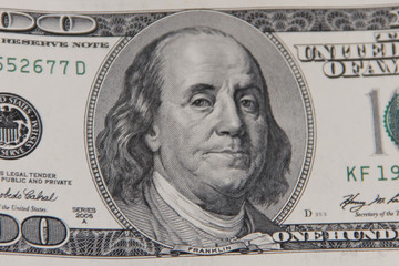 Close-up of one hundred american dollars banknote