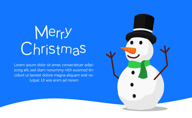 Merry Christmas greeting template for flyer poster banner design with illustration of snowman