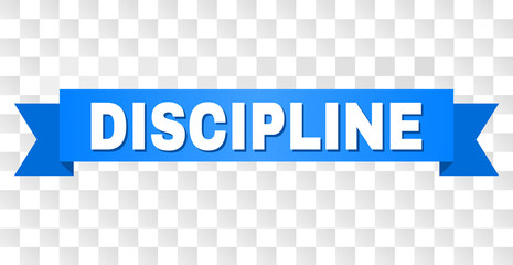 DISCIPLINE text on a ribbon. Designed with white caption and blue stripe. Vector banner with DISCIPLINE tag on a transparent background.