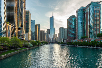 Fototapeta na wymiar Chicago river and buildings