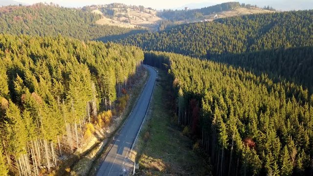 Aerial view of the serpentine road and mountain landscape. Carpathians. Ukraine
