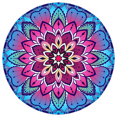 Сolored decorative Mandala. Floral and ethnic motif, Mandala flowers illustration. Weave design elements. Unusual flower shape. Oriental, Anti-stress therapy patterns. Yoga logos