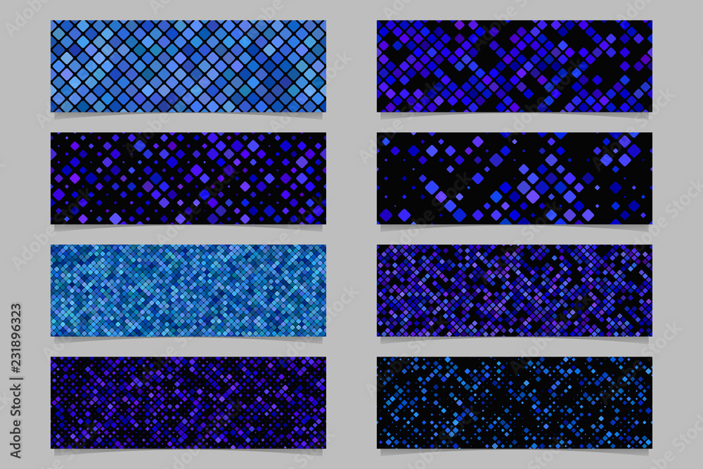Poster abstract blue diagonal rounded square pattern banner background set - vector graphic design