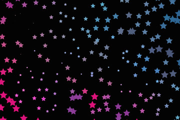 Bright neon pink, blue, purple stars on a dark background. Scalable vector graphics