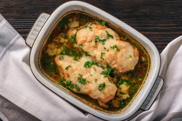 Chicken fillet baked with mozzarella and garlic butter. 
