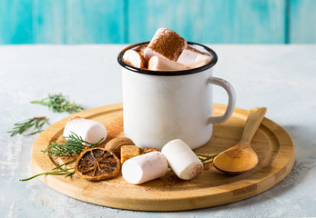 cocoa marshmallows mug cup vintage background
