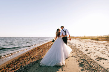 bride and groom on the seashore. wedding concept on the sea, on a fabulous island. - 231896770