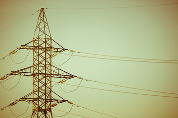 General view to high-voltage substation with switches and disconnectors. toned image