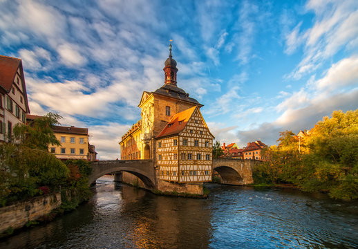 Scenic view of Old Town Hall of Bamberg, Germany. UNESCO World Heritage Site.