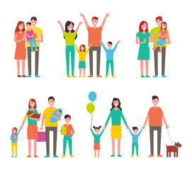 Fototapeta premium Happy Families Set, Vector Icon in Cartoon Style