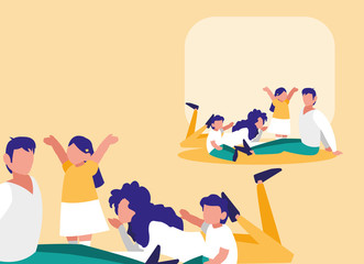 cute family with childrens avatar character